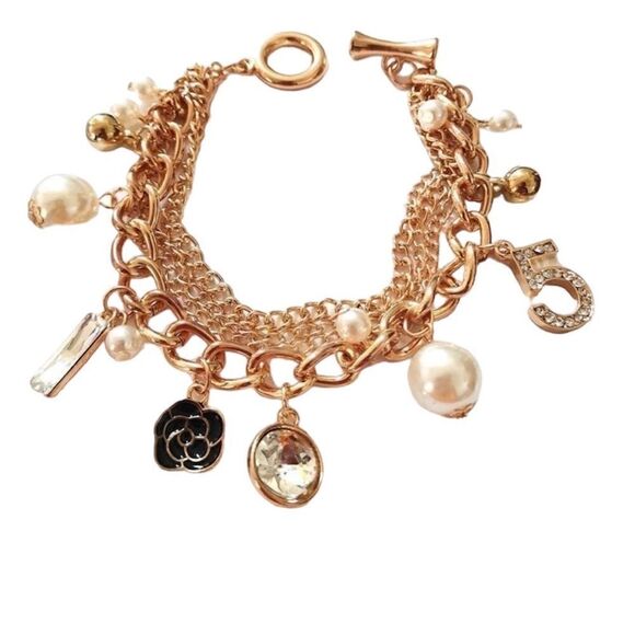 8” Golden Charm Pearls Bracelet Jingly Beaded Bracelet - Picture 5 of 5